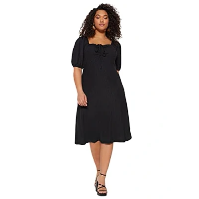 Afbeelding van Trendyol Zwarte Sweetheart Halslijn Strik A Lijn Gebreide Plus Size Jurk Tbbss23Ah00118