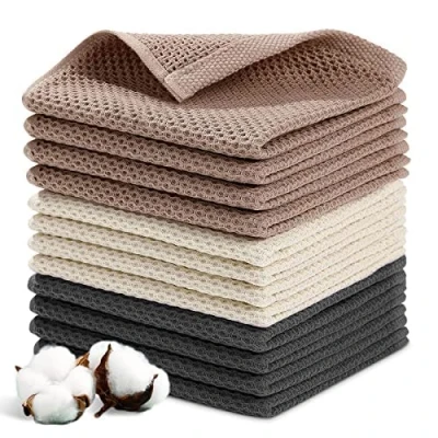 Afbeelding van Theedoeken, 100% katoen, keukendoeken, set van 12, 34 x cm, handdoekenset, zachte vaatdoeken, keukenhanddoeken, absorberend, dikke premium vaatdoek, poetsdoek