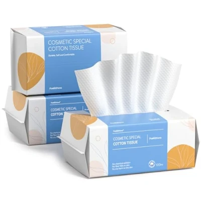 Afbeelding van PoeticEHome Extra dikke zachte droge doekjes 300 tellen pluisvrije 100% katoenen gezichtsweefsels, natte handdoek voor gevoelige huid, gezichtsreiniging, make up verwijderen, oppervlaktereiniging, groot formaat