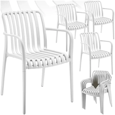 Afbeelding van tectake® Set van 4 Tuinstoelen Tuinset voor om de Tuintafel, Terras of Camping Terrasstoelen Tuinstoel met Armleuning Weerbestendig Wit