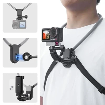Afbeelding van BRDRC POV nekhouder voor GoPro, camera ketting houder magnetisch met telefoon clip DJI OSMO Action 5 Pro 4 3, Pocket Insta360 X4 X3 ACE PRO, iPhone opname accessoires