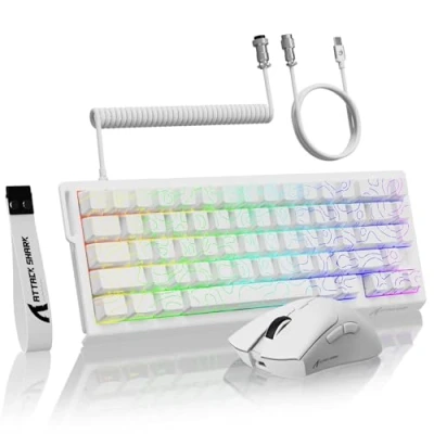 Afbeelding van MAMBASNAKE ATTACK SHARK X68 HE Rapid Trigger Toetsenbord, Draadloze R1 Gamingmuis en 8Khz Spiraalkabelcombo&#039;s, 0,01mm RT Nauwkeurigheid, Bedraad Magnetisch for PC/Mac Witte Contouren