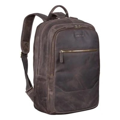 Afbeelding van STILORD &#039;Reece&#039; Leren Business Rugzak voor Laptops Vintage Daypack Backpack XL Rugtas School Uni Kantoor Messenger DIN A4 Echt Leder, Kleur:donker bruin