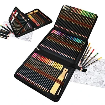 Afbeelding van Majoart 96 kleurpotloden schets tekenset, kunst in gepersonaliseerde grote etui Inclusief houtskool en tekenpotloden accessoires voor volwassen kunstenaars