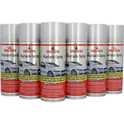 Afbeelding van NIGRIN Heldere lak, 6 x 400 ml, glanzende autolak, beschermt velgen en carrosserie tegen roest, sneldrogend, kleurloos