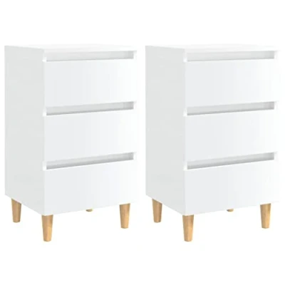 Afbeelding van vidaXL Nachtkastjes 2 st met houten poten 40x35x69 cm hoogglans wit