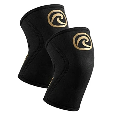 Afbeelding van Rehband 5mm kniebandage krachtsport, voor Cross Fit &amp; zware training, kniebeschermer van 5 mm neopreen, in vele kleuren en maten, unisex, Kleur:Goud/Zwart 1 Paar, Maat:M