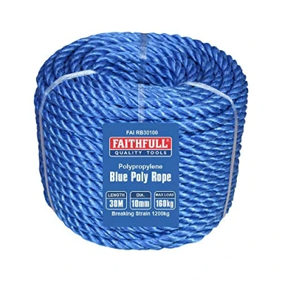 Afbeelding van Faithfull FAIRB30100 Blauwe Poly Rope Coil 10mm Dia x 30M Max Belasting 160kg, Breaking Strain 1000kg
