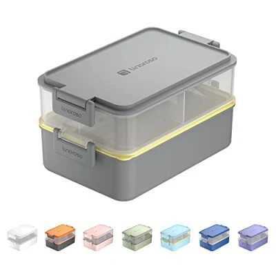 Afbeelding van Lunchbox voor volwassenen met 3 vakken Bento Box sauscontainer en servies magnetron vaatwasser Kunststof BPA vrij als ontbijtbox Saladebox grijs
