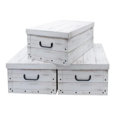 Afbeelding van Spetebo Opbergdozen, in witte houtlook, 45 liter inhoud, decoratief, van karton, 3 stuks