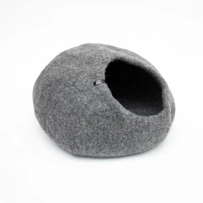 Afbeelding van Premium vilten mand voor katten, kattenmand van 100% wol, 45 x 28 cm, handgemaakt in Nepal, natuurlijk kattenbed, antraciet