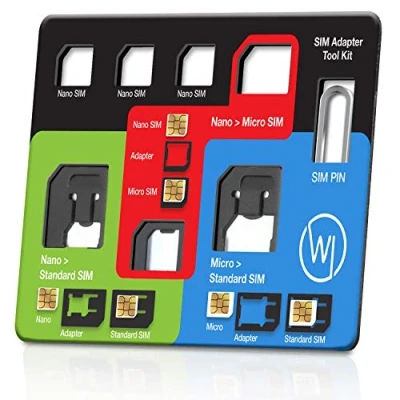Afbeelding van Wicked Chili 843271 8in1 Multi SIM Card Tool voor alle simkaarten, met 3 adapters, opbergvak nano en 1 micro kaart naald, reiskit ter grootte van een creditcard