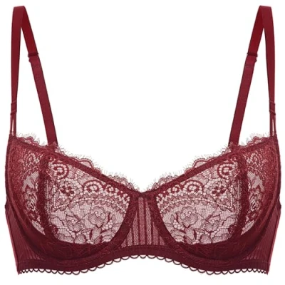 Afbeelding van DOBREVA Dames Beugelbeha X Back Balconette met Kant zonder Inzetstukken Donkerrood 90C