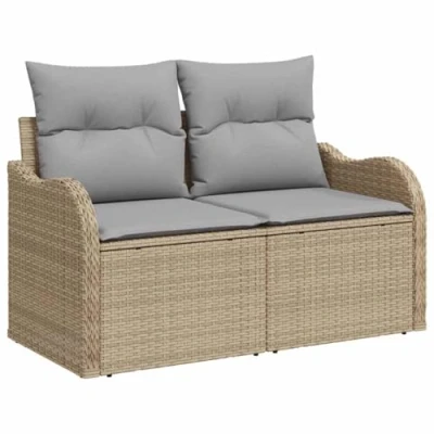 Afbeelding van vidaXL 2 Zitter Tuinbank met Opslag en Kussens Beige Poly Rattan