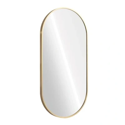 Afbeelding van Navaris spiegel voor de wand Ovale wandspiegel 75 x 38 cm Aluminium frame in koperkleurig Horizontaal of verticaal