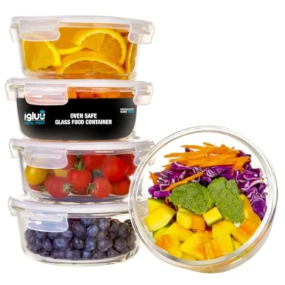 Afbeelding van Igluu Meal Prep Glazen Ronde Containers met Transparante Luchtklep Deksels Portie Controle Voedsel Vershoudbak BPA Vrij Magnetron, Vriezer en Vaatwasserbestendig [5 Stuks + 1 Extra Deksel]