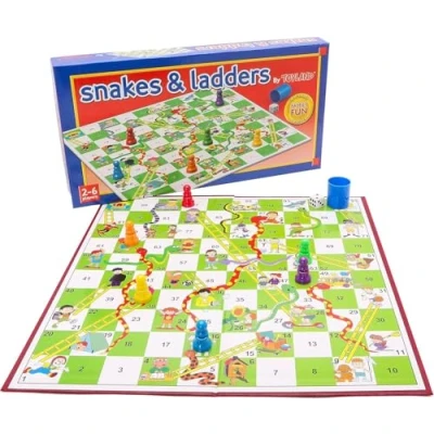 Afbeelding van Toyland® 9 delig slangen en ladderspel met opvouwbaar bord opbergdoos traditionele gezinsbordspellen vanaf 3 jaar