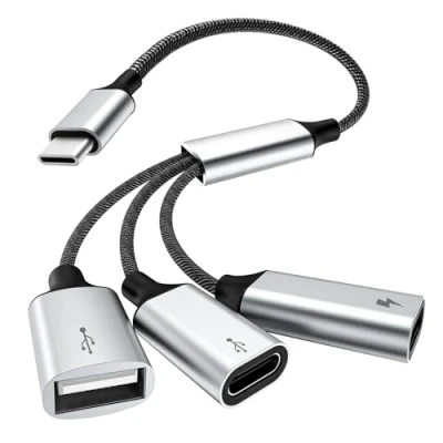 Afbeelding van TiMOVO USB C Splitter Adapter Y Cable, Male to 2 Female &amp; 1 A Ports Converter,Data Transfer and Charging for Steam Deck,ASUS ROG Ally,Xbox One Series,PS5,Mac