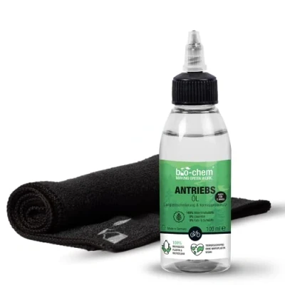 Afbeelding van bio chem fietskettingolie aandrijfolie 100 ml druppelfles + reinigingsdoek premium kwaliteit wellness voor fietskettingen van alle fietsen, ook e bikes vermindert wrijving