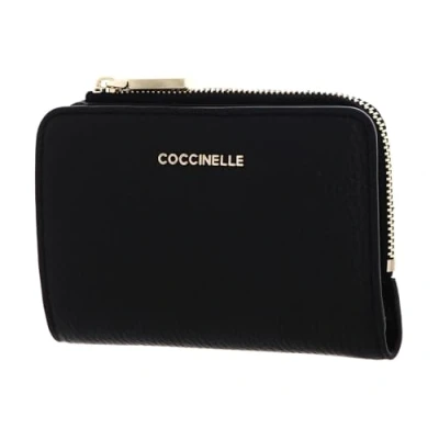 Afbeelding van COCCINELLE Leren Portemonnee Metallic Soft Wallet Grained Leather Noir Zwart