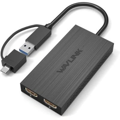 Afbeelding van WAVLINK USB 3.0 of C naar HDMI adapter voor twee monitoren, universele video Mac en Windows, Thunderbolt 3/4, C, 1080p @60Hz