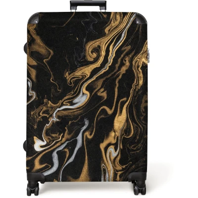 Afbeelding van NoBoringSuitcases.com® Koffer groot Reiskoffer lichtgewicht Marmer Zilver Goud Abstract Marmerlook Rolkoffer met 4 wielen Grote trolley XL 98 liter bagage