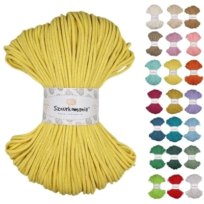 Afbeelding van Sznurkomania Gevlochten katoenen koord, 3 mm, 100 m, 46 kleuren, gehaakt macramégaren, premium garen, macramé touw, kleuren