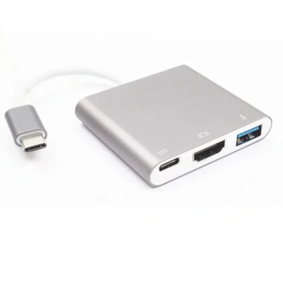 Afbeelding van USB C naar HDMI adapter 3 in 1 Converter 1080p 20cm Zilver