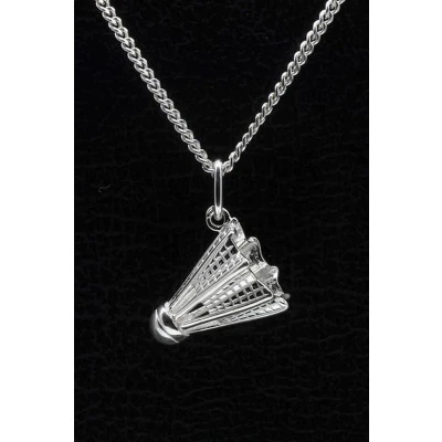 Afbeelding van Zilveren Badminton shuttle ketting hanger groot