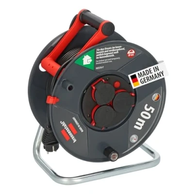 Afbeelding van Brennenstuhl Garant V2 IP44 Kabelhaspel 50m buiten (Made in Germany, 3 veiligheidscontactdozen met verbeterde aanraakbeveiliging, speciaal plastic)