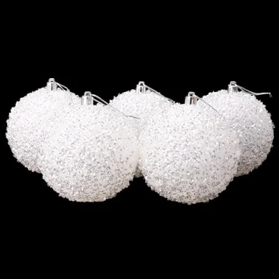 Afbeelding van Christmas Concepts® Pack van 5 Extra Grote Kerstballen 100mm (4&quot;) Witte Iriserende, Versierde