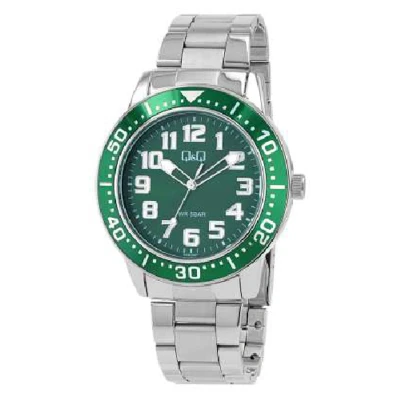 Afbeelding van Q&amp;Q model Q60b 003py Herenhorloge diameter 45 mm 5 atm waterdicht stoer staal groen/zilver