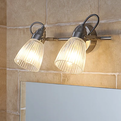Afbeelding van Lindby Wandlamp 2 lichts glas, metaal G9 wit, mat nikkel