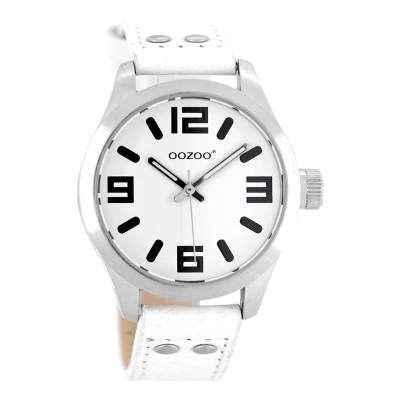 Afbeelding van OOZOO Timepieces Zilverkleurige horloge met witte leren band JR150