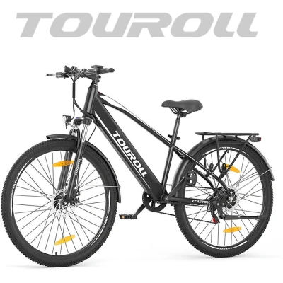 Afbeelding van Touroll J1 27,5 inch Trekking Bike met 250W Motor, 36V 15.6Ah Batterij, Max 100km Bereik, 1.8&quot; LCD Display Shimano 7 Speed Schijfrem Zwart