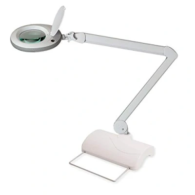 Afbeelding van Lumeno LED loeplamp 7213GR met 127 mm glazen lens, werklamp, cosmeticalamp, geschikt voor cosmetica, hobbyisten, leeshulp, 3 dioptrie grijs tafelstatief