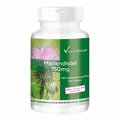 Afbeelding van Mariadistelextract 750mg 80% Silymarine 180 veganistische tabletten Hoge dosis Gemaakt in Duitsland Vitamintrend®