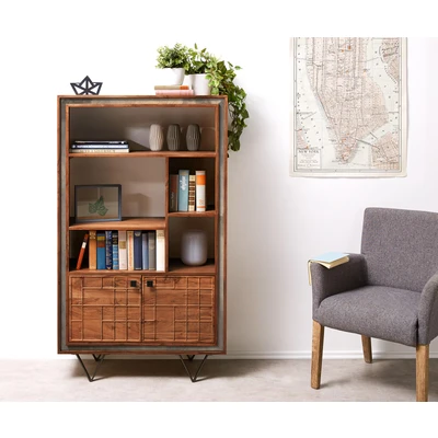 Afbeelding van Boekenkast Stonegrace acacia bruin steenfineer 90x150 cm V poot zwart