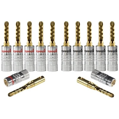 Afbeelding van Poppstar 12x High End Holle Bananenstekker, BFA voor Luidsprekerkabel (tot 6 mm²), Speakers, AV Receiver, 24k Vergulde Contacten (6x zwart, 6x rood)