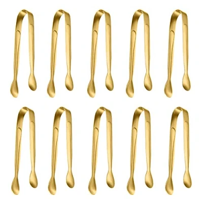 Afbeelding van Set van 10 kleine ijstangen, suikertang, roestvrij staal, mini serveertang, voorgerechtentang voor feest, koffie, thee, wijnbar, keuken (goud)