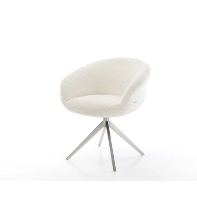 Afbeelding van DELIFE Draaistoel Vinka Flex met armleuning bouclé wit kruisframe breed roestvrij staal 360 draaibaar rocker functie pocketveer kern