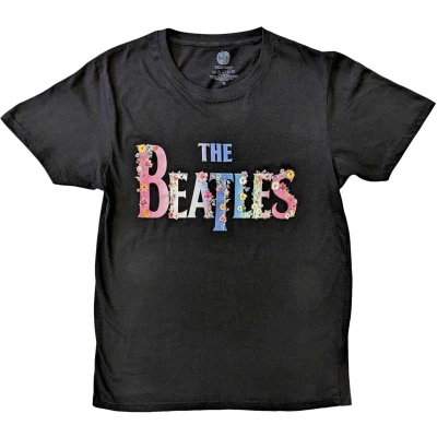 Afbeelding van The Beatles Floral Logo Heren T shirt M Zwart