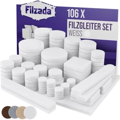 Afbeelding van Filzada® viltglijders zelfklevend set 106 delig (vierkant en rond) wit professionele meubelglijders vilt met ideale kleefkracht