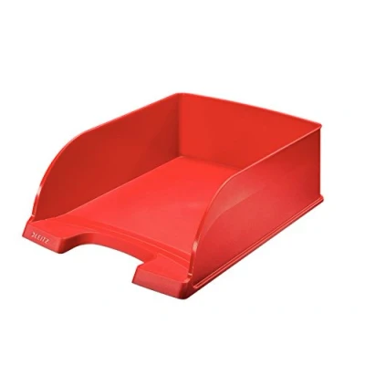 Afbeelding van Leitz Brievenbak A4 Jumbo, brievenbakje met extra grote inhoud in premium kwaliteit, stapelbaar opbergvak als bureau organizer, combineerbaar Plus serie, rood, 52330025