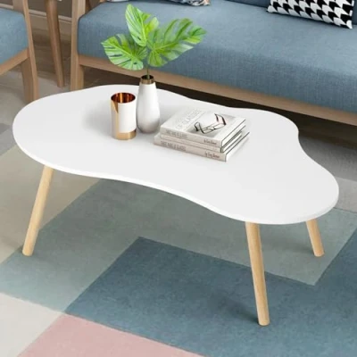 Afbeelding van HshDUti kleine salontafel, midden eeuw moderne theetafel voor woonkamer centrum minimalistische display wolkvormige ovale houten tafel, witte salontafels ruimte 40 &quot;L x 20&quot; B