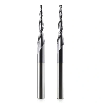 Afbeelding van HOZLY Kogelkopfrees, conische CNC frees, kogelfrees, 2 stuks, R1.0 spiraalgroeffrees, bit 6 mm schacht fluiten, schachtfrees HRC55, 1,0 radius snijbits met AlTiN coating voor 2D/3D gravure