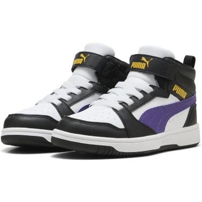 Afbeelding van Puma Rebound V6 MID AC Unisex Sneakers hoog voor kinderen, Maat: 28, White/team violet/black Hoogwaardig imitatieleer