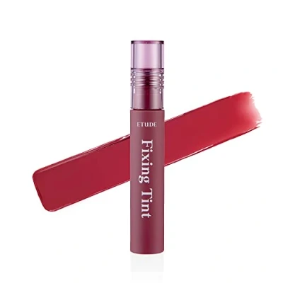 Afbeelding van Etude House Fixeerverf, 4 g, langhoudende, sterk gepigmenteerde vloeibare lippenstift, lippenvlek, waterdicht, lichte, matte afwerking, volledige dekking (#07 Cranberry Plum)