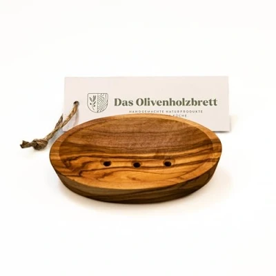 Afbeelding van DAS OLIVENHOLZBRETT® Zeepbakje van olijfhout/zeepbakje hout met gaten/handzeephouder olijfhout/ovaal/ca. 13 cm