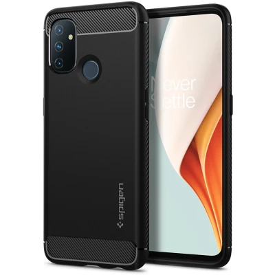 Afbeelding van OnePlus Nord N100 Hoesje Siliconen en TPU (zacht) Spigen Softcase/Backcover Zwart Telefoonhoesje Shockproof/Valbescherming